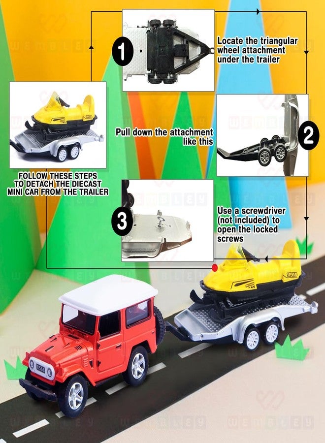 ويمبلي سيارة لعبة ويمبلي لاند كروزر مصبوبة مع مقطورة للأطفال من الجنسين، مجموعة لعب سيارة صغيرة تعمل بالسحب للخلف مع ناقلة نقل متعددة الاستخدامات عشوائية - مجموعة من قطعتين - Image 4